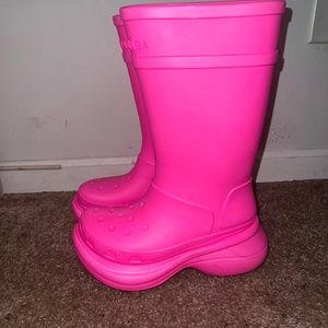 Pink balenciaga croc boots